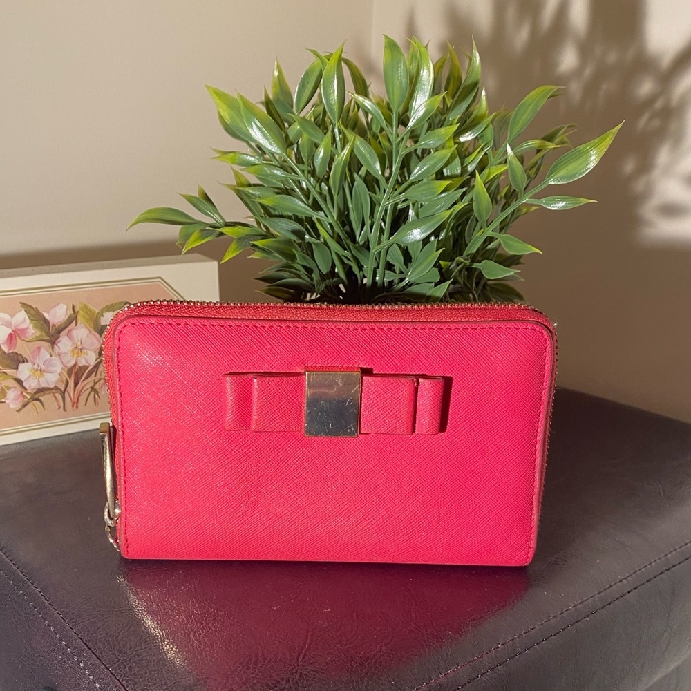 Pink Danier Leather Wallet with Gold details